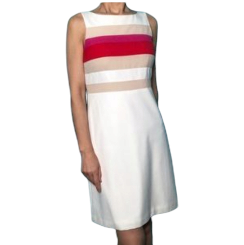 White House Black Market Women Red White Pink Sleeveless Dress US Size 6